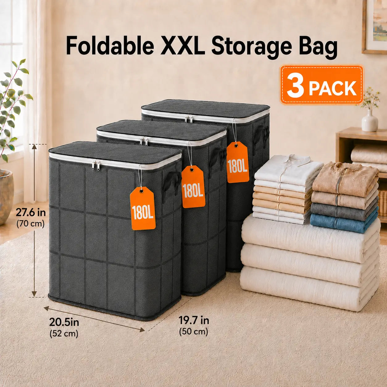 Extra Large Heavy Duty Moving Bags with Backpack Straps & Reinforced Handles, Dustproof Storage Bags for Clothes, Bedding & Travel, Zipper Closure Organizer for College Dorm, Closet and Home Organization