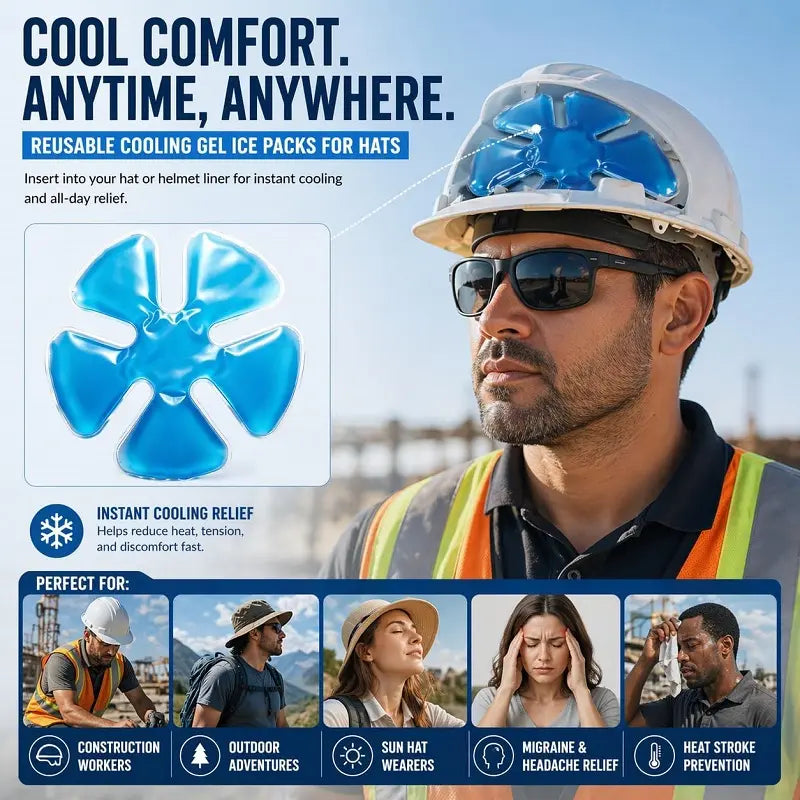 Reusable Cooling Gel Ice Packs, Cold Therapy Inserts for Hard Hats & Sun Hats, Cooling Relief for Construction Workers, Outdoor Activities, Daily Use, Heat Prevention, Multi Use for Summer, Perfect Gift Idea