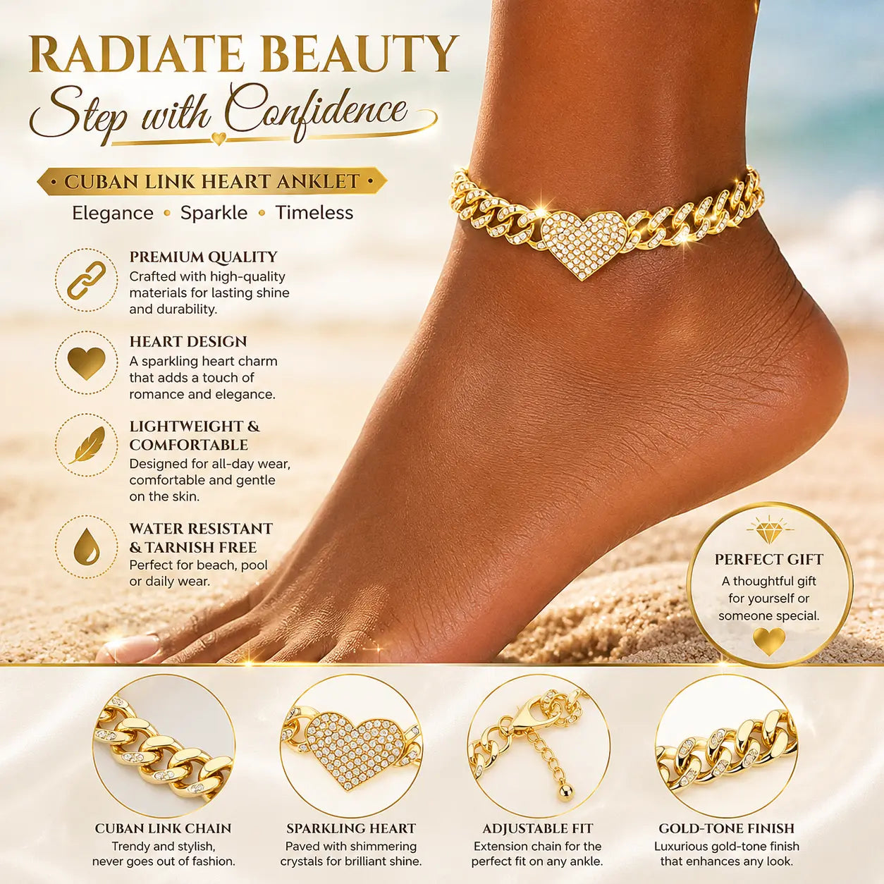 Arpurraina Women'S 14K Gold/Silver Plated Butterfly Ankle Bracelets, Adjustable Rhinestone Barefoot Sandal Anklet, Braided Heart Cuban Link Charm Pendant Beach Jewelry Gift