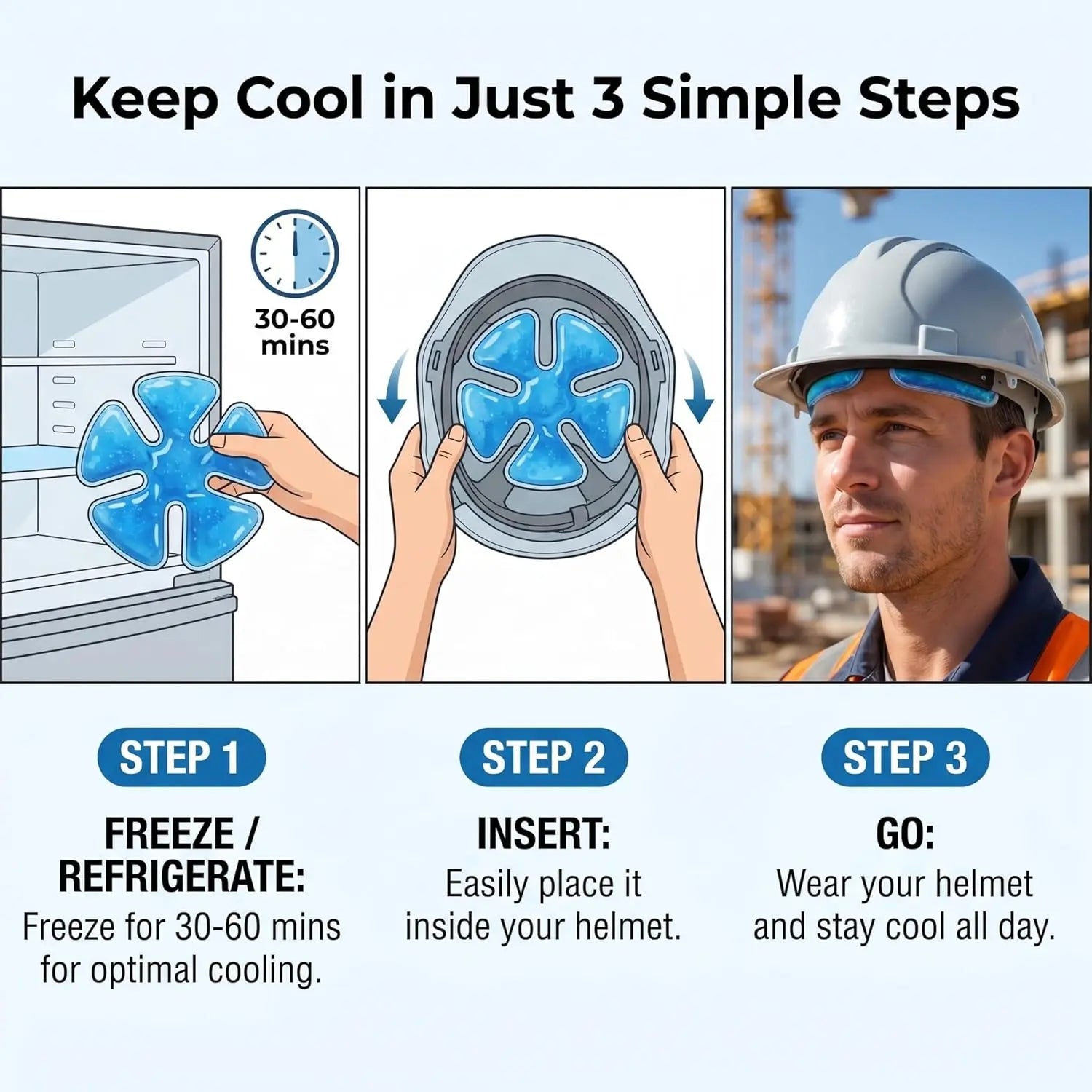 Reusable Cooling Gel Ice Packs, Cold Therapy Inserts for Hard Hats & Sun Hats, Cooling Relief for Construction Workers, Outdoor Activities, Daily Use, Heat Prevention, Multi Use for Summer, Perfect Gift Idea